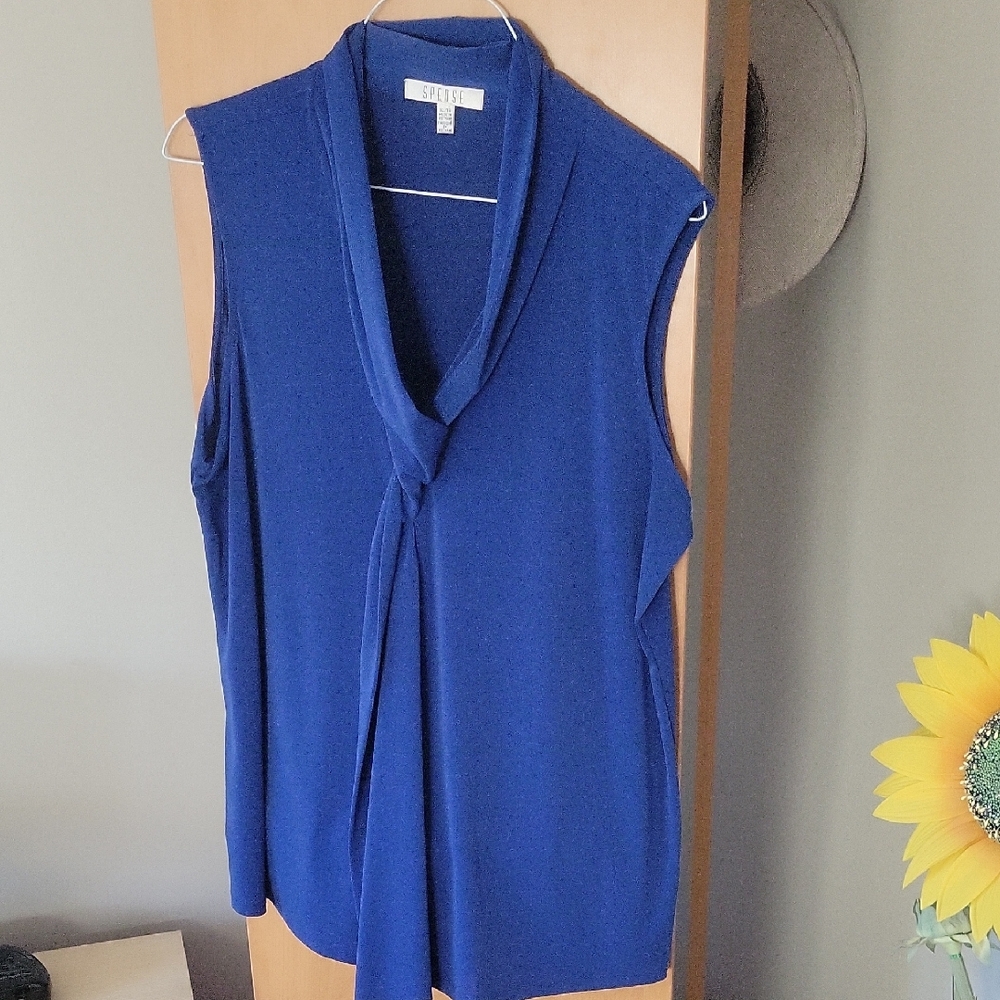 Spense Royal Blue Tie-Front Sleeveless Blouse